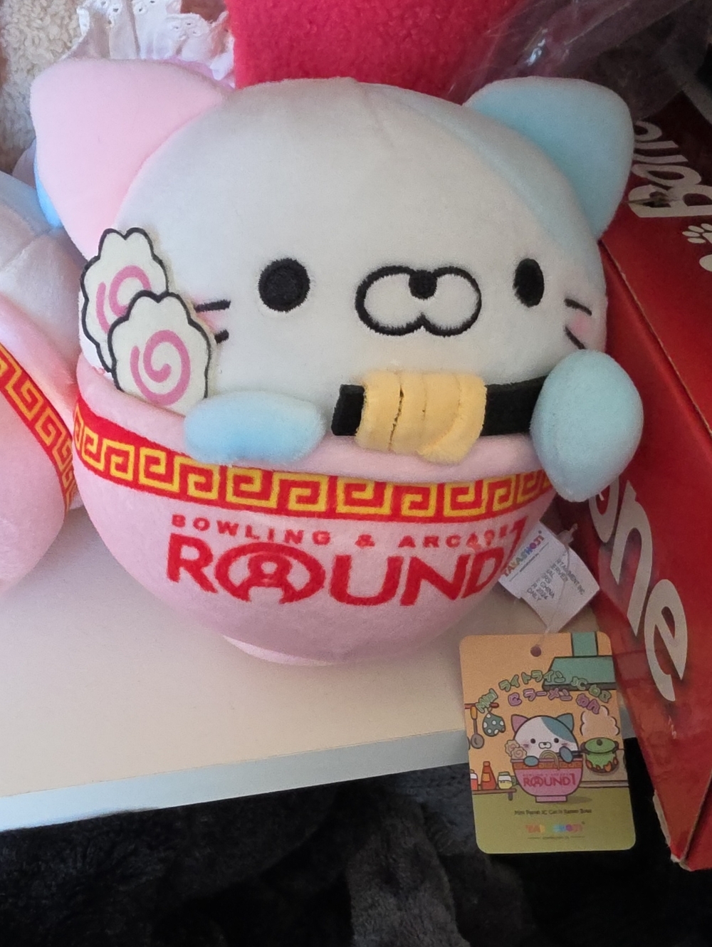 Round One Mini Pastel Cat In Ramen Bowl Plush Toy
